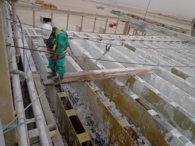 Lifting new fill packs into the tower